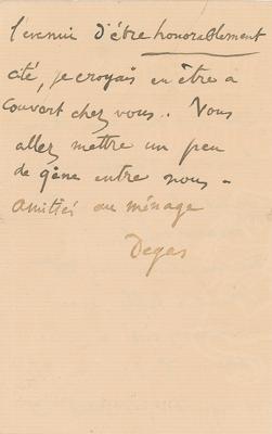 Lot #476 Edgar Degas Autograph Letter Signed - Image 1