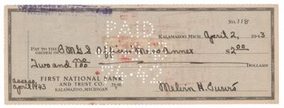 Lot #323 Melvin Purvis Signed Check