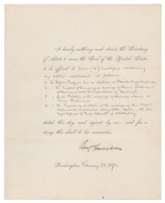 Lot #33 Benjamin Harrison Document Signed