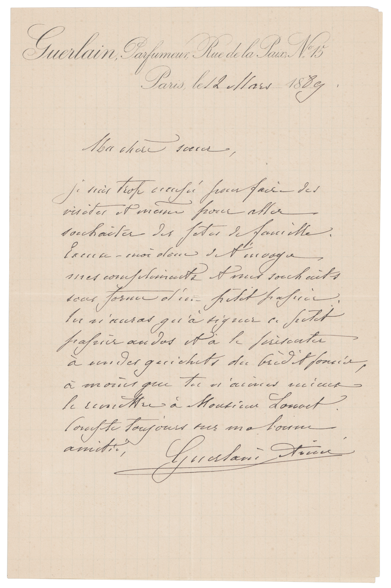Lot #276 Aime Guerlain Autograph Letter Signed