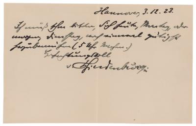 Lot #380 Paul von Hindenburg Autograph Letter Signed