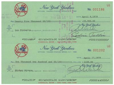 Lot #982 Lou Piniella and Mickey Rivers Signed Payroll Checks
