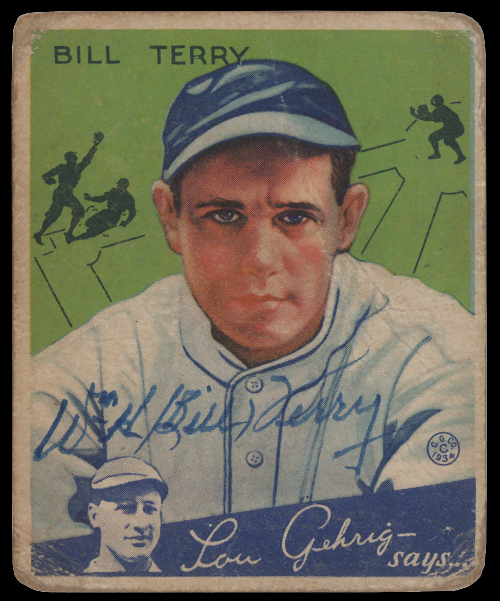 Lot #998 Bill Terry Signed 1934 Goudey #21 Baseball Card