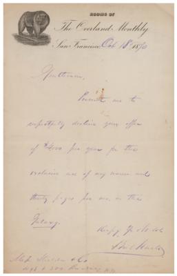 Lot #563 Bret Harte Autograph Letter Signed - Image 1