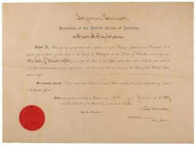 Lot #95 Benjamin Harrison Document Signed as