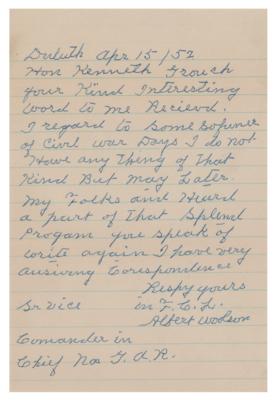 Lot #404 Civil War: Albert Woolson Autograph Letter Signed