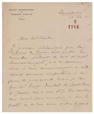 Lot #866 Pierre de Coubertin Autograph Letter Signed