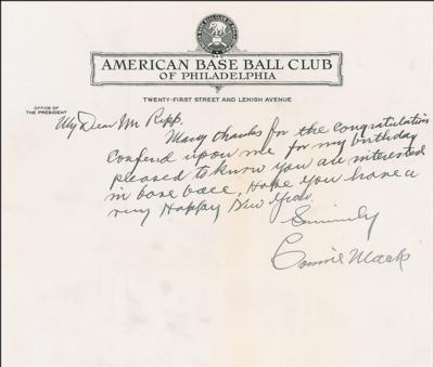 Lot #960 Connie Mack Autograph Letter Signed