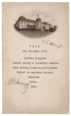 Lot #296 Tomas Masaryk and Edvard Benes Signed Menu