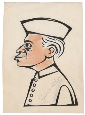 Lot #307 Jawaharlal Nehru Signed Sketch