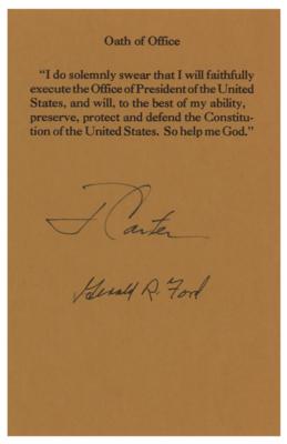 Lot #73 Jimmy Carter and Gerald Ford Signed Souvenir Oath of Office - Image 1
