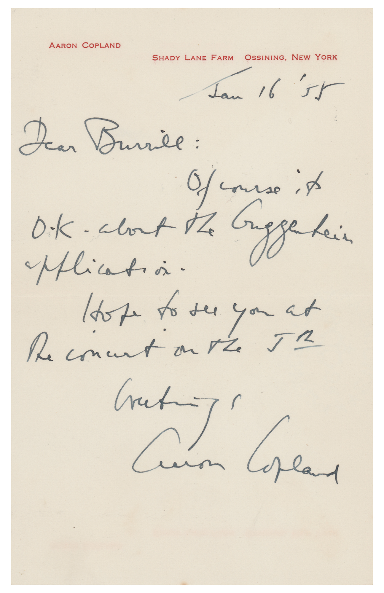 Lot #625 Aaron Copland Autograph Letter Signed