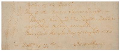 Lot #178 Aaron Burr Autograph Check Signed - Image 2