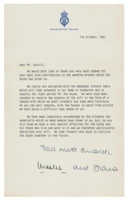 Lot #212 Princess Diana and Prince Charles Typed Letter Signed