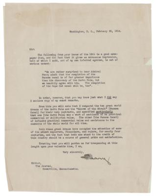 Lot #314 Robert E. Peary Typed Letter Signed