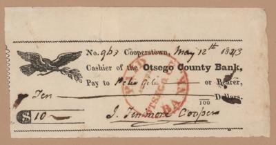 Lot #553 James Fenimore Cooper Signed Check