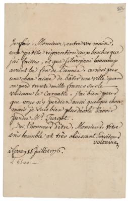 Lot #543 Voltaire Letter Signed
