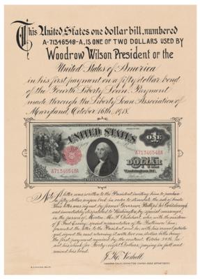 Lot #167 Woodrow Wilson Personally Used One Dollar