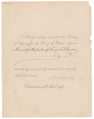 Lot #30 U. S. Grant Document Signed as President