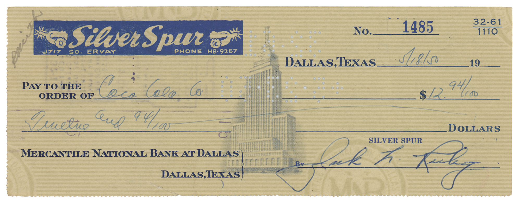 Lot #224 Jack Ruby Signed Check