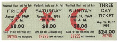 Lot #742 Woodstock Three-Day Ticket