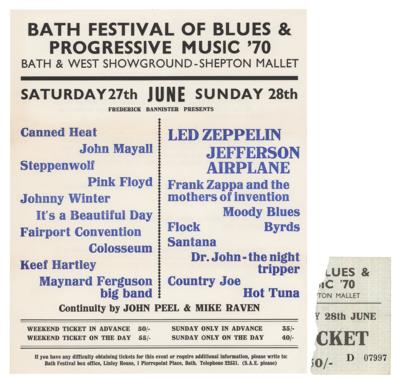 Lot #688 Led Zeppelin and Pink Floyd 1970 Bath Festival Handbill and Ticket Stub - Image 1