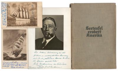 Lot #386 Felix von Luckner Signed Book, Photograph, and (2) Postcards - Image 1