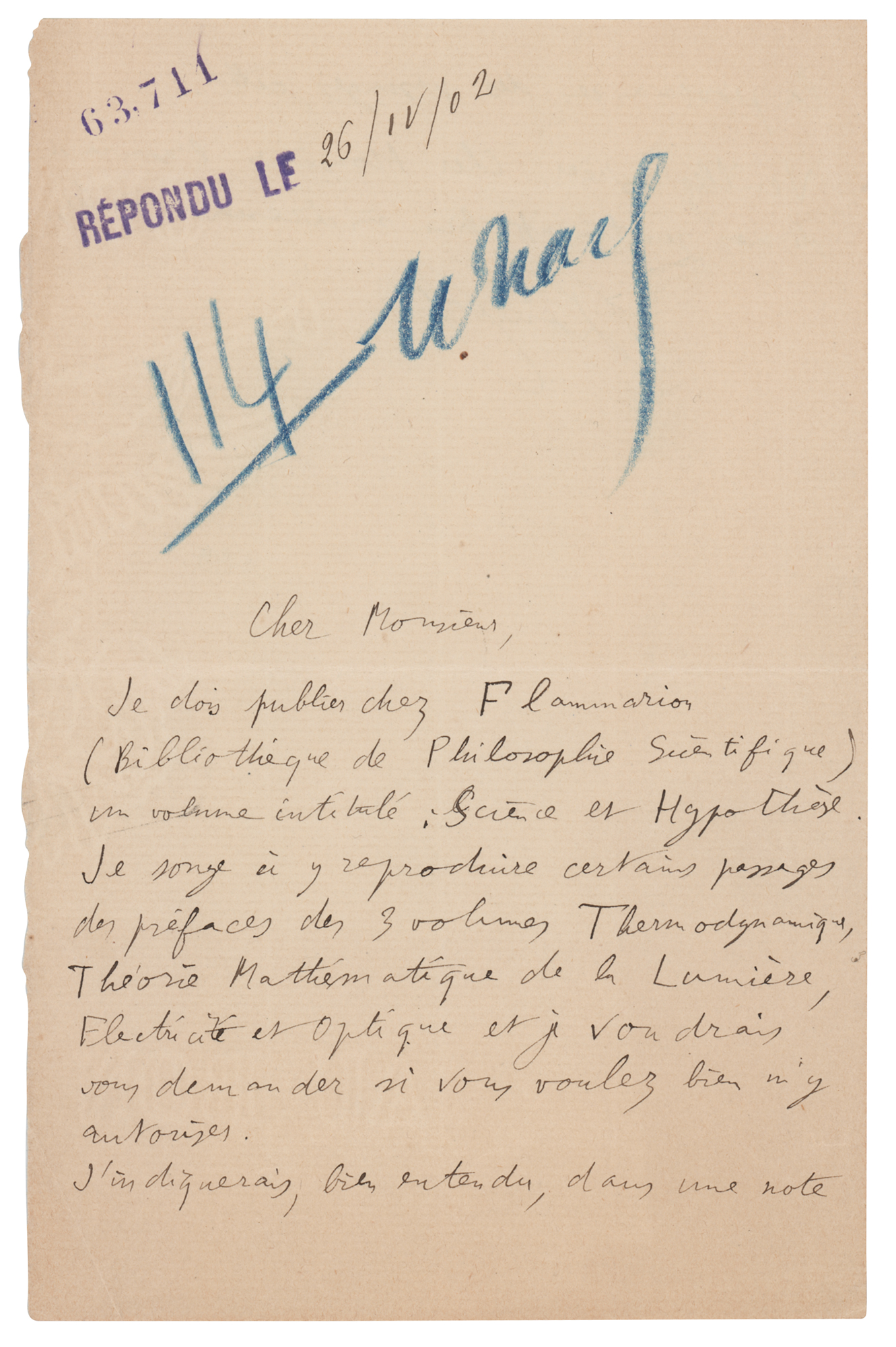 Lot #200 Henri Poincare Autograph Letter Signed