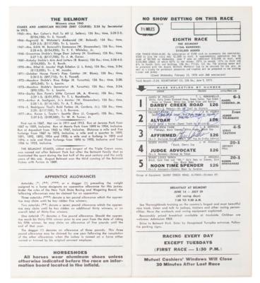 Lot #872 Horse Racing: 1978 Belmont Stakes Program Signed by the Jockeys of Affirmed and Alydar - Image 1