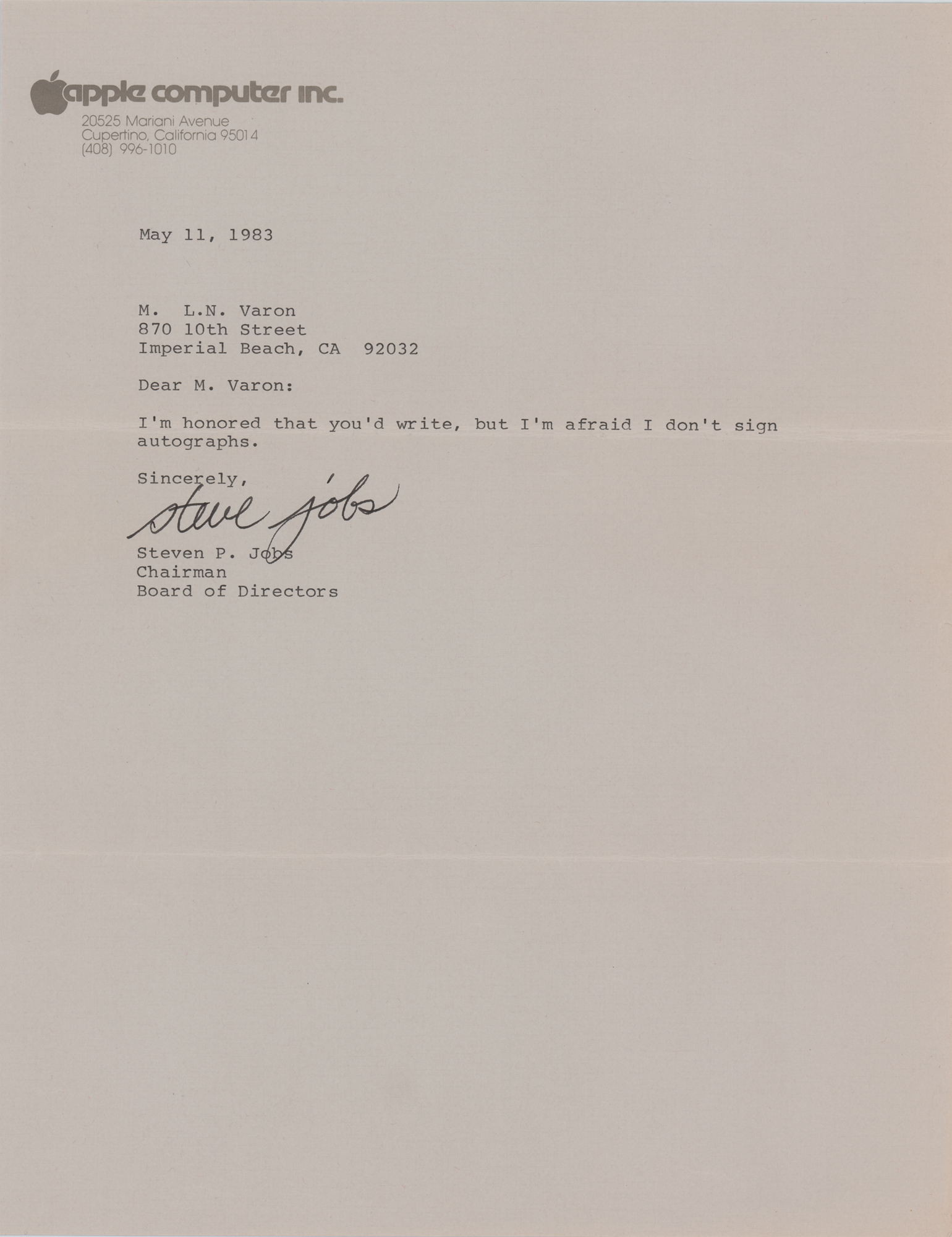 Lot #7003 Steve Jobs Typed Letter Signed