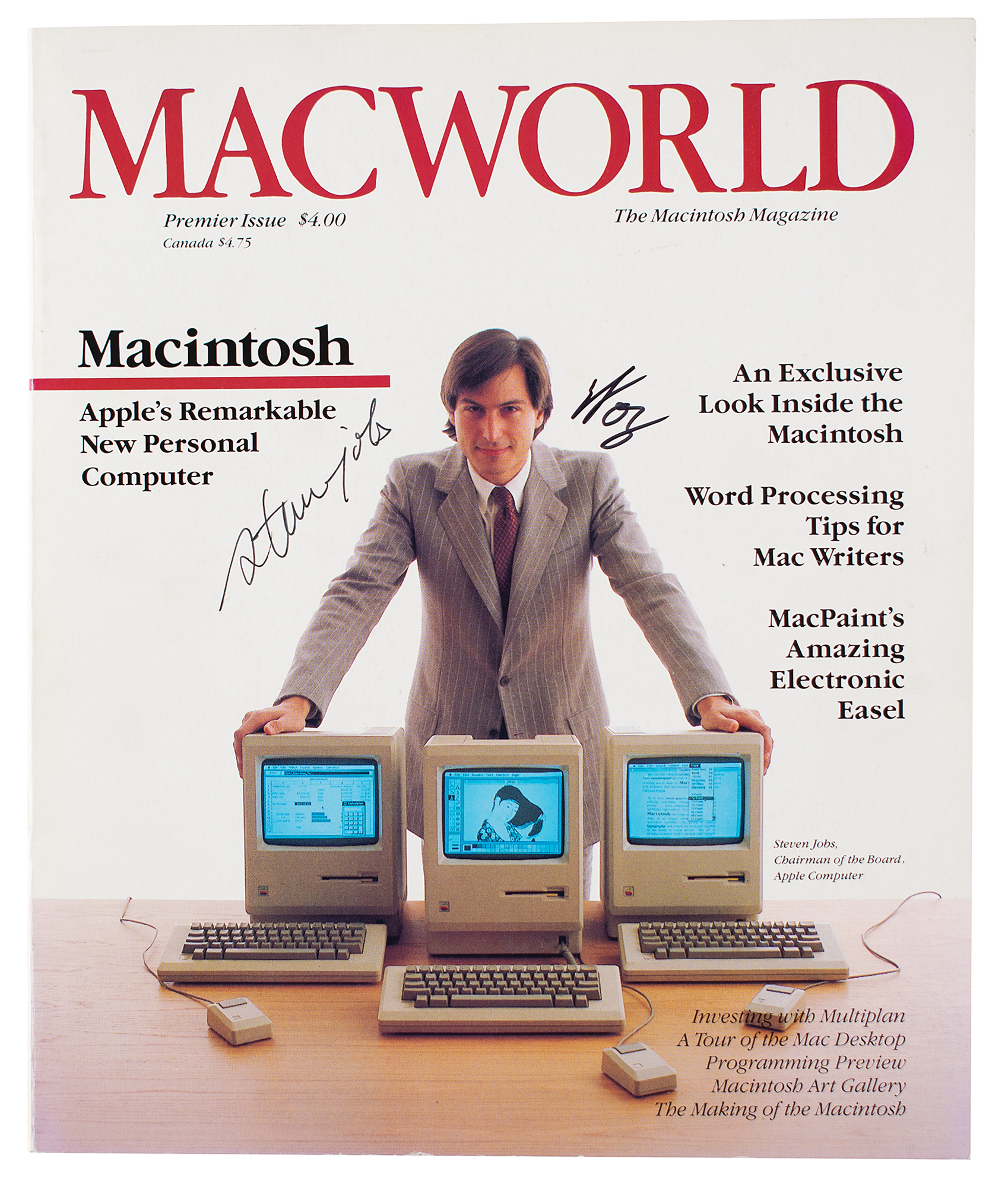 Lot #7004 Steve Jobs and Steve Wozniak Signed Issue of Macworld #1