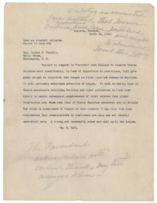 Lot #35 William H. Taft Correspondence Lot to Woodrow Wilson: (2) Typed Letters with Handwritten Notes and a Typed Memorandum - Image 2