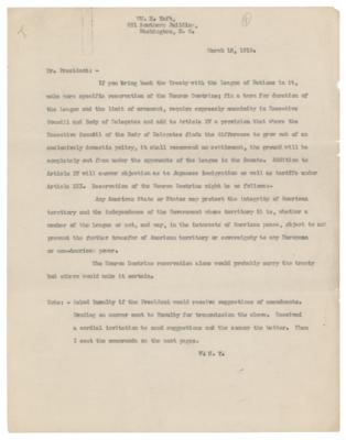 Lot #35 William H. Taft Correspondence Lot to Woodrow Wilson: (2) Typed Letters with Handwritten Notes and a Typed Memorandum - Image 7