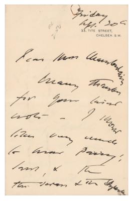 Lot #451 John Singer Sargent Autograph Letter Signed