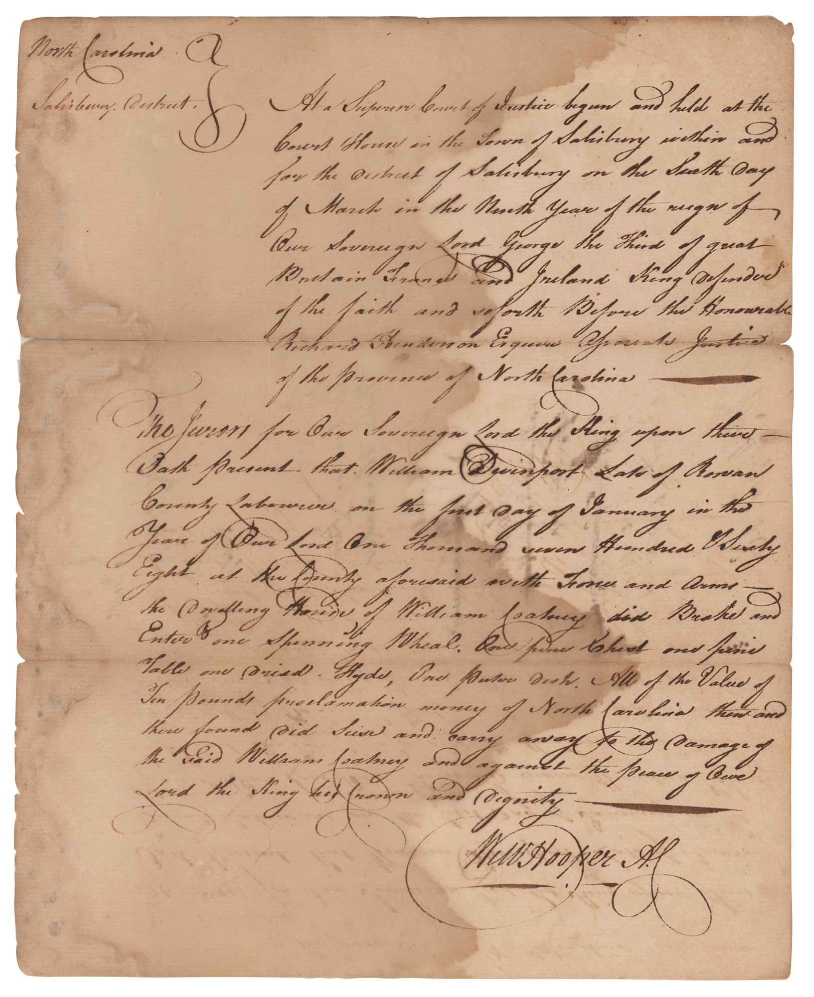 Lot #133 William Hooper Autograph Document Signed