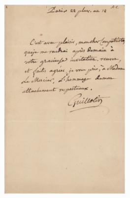 Lot #161 Joseph Guillotin Autograph Letter Signed