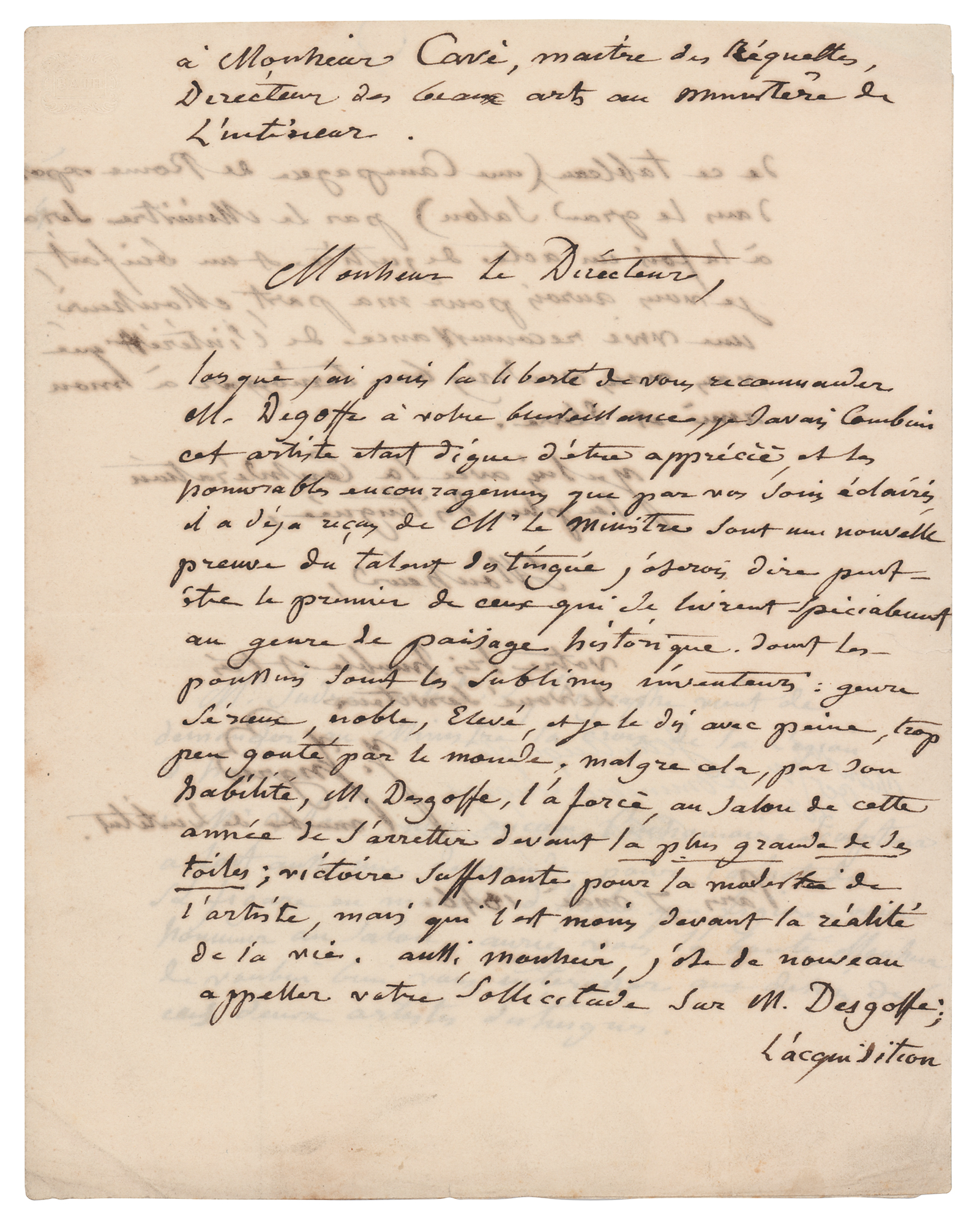 Lot #418 Jean Auguste Ingres Autograph Letter Signed