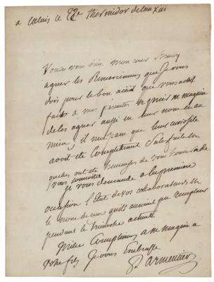Lot #277 Antoine-Augustin Parmentier Autograph Letter Signed - Image 1