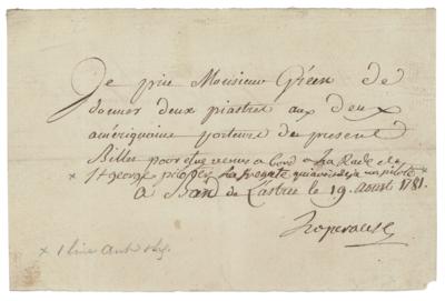 Lot #202 Jean-Francois de Galaupe, comte de Laperouse Document Signed - Image 1