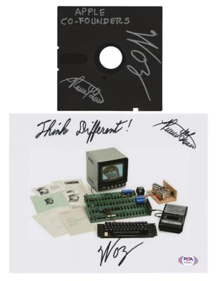 Lot #212 Apple: Wozniak and Wayne Signed Photograph and Floppy Disk