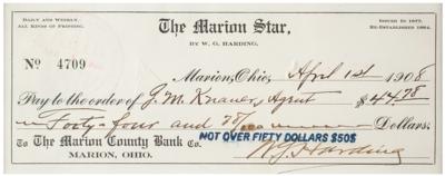 Lot #38 Warren G. Harding Typed Letter Signed as President and Signed Check - Image 3