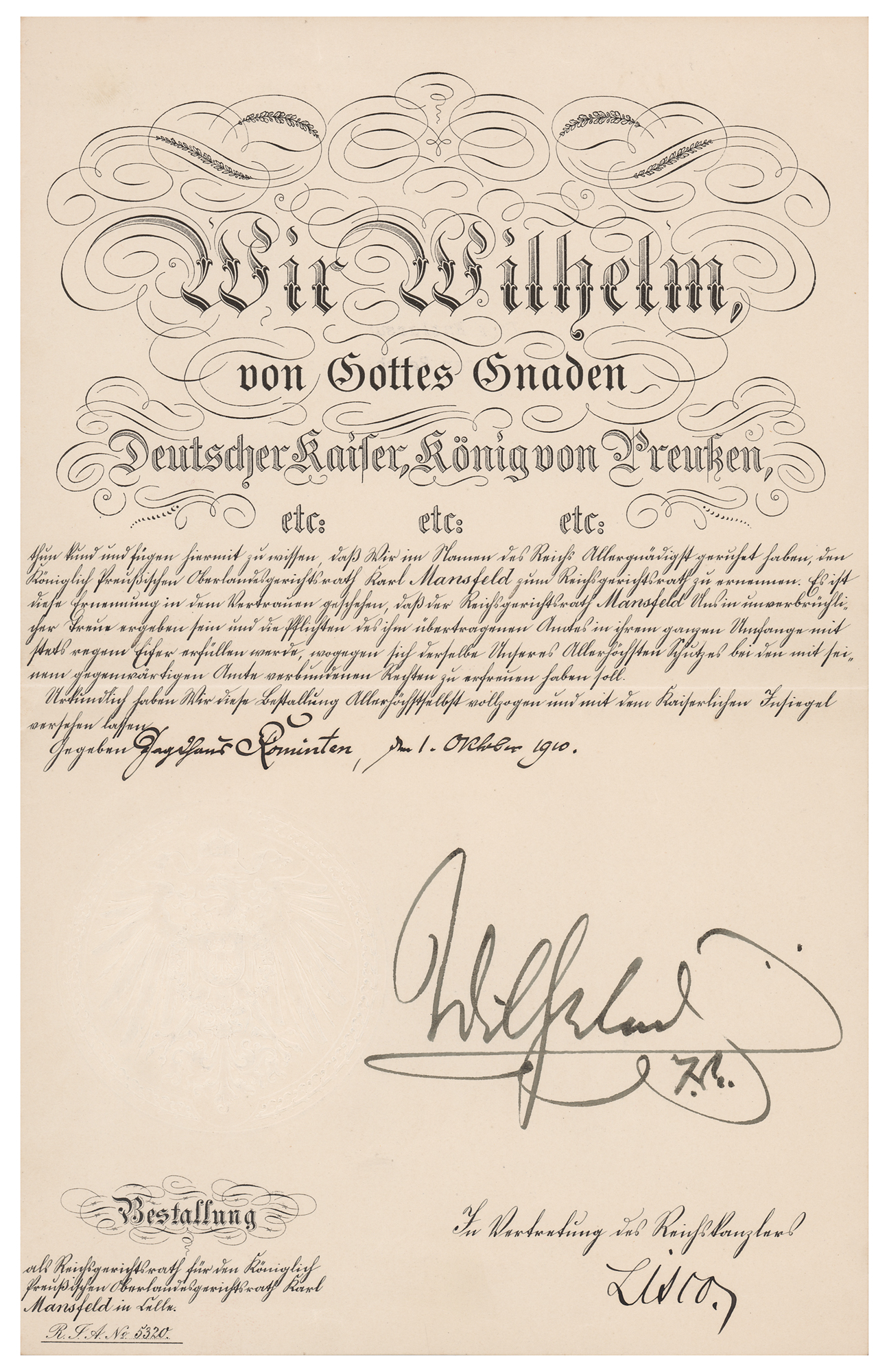 Lot #243 Kaiser Wilhelm II Document Signed