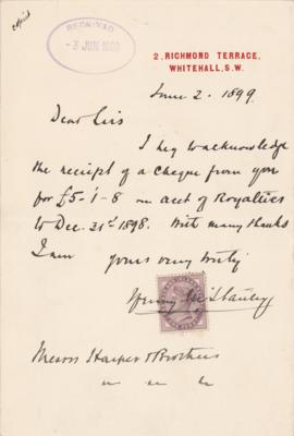 Lot #299 Henry M. Stanley Autograph Letter Signed