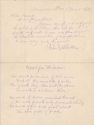 Lot #543 John Greenleaf Whittier Autograph Letter Signed with Handwritten Poem - Image 2