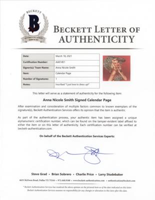Lot #799 Anna Nicole Smith Signed Calendar Page - Image 2