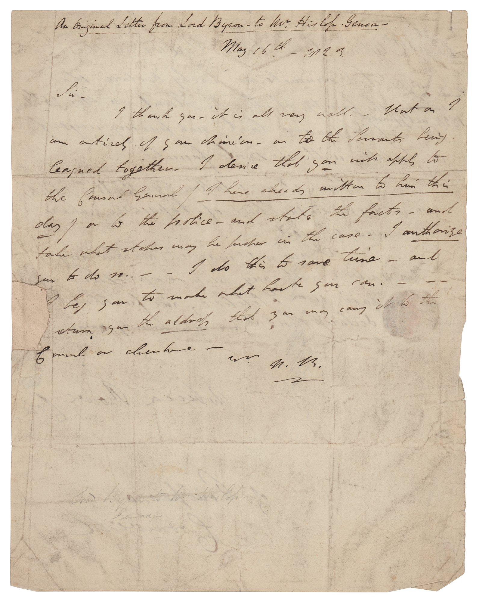 Lot #464 Lord Byron Autograph Letter Signed