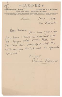 Lot #217 Annie Besant Autograph Letter Signed - Image 1