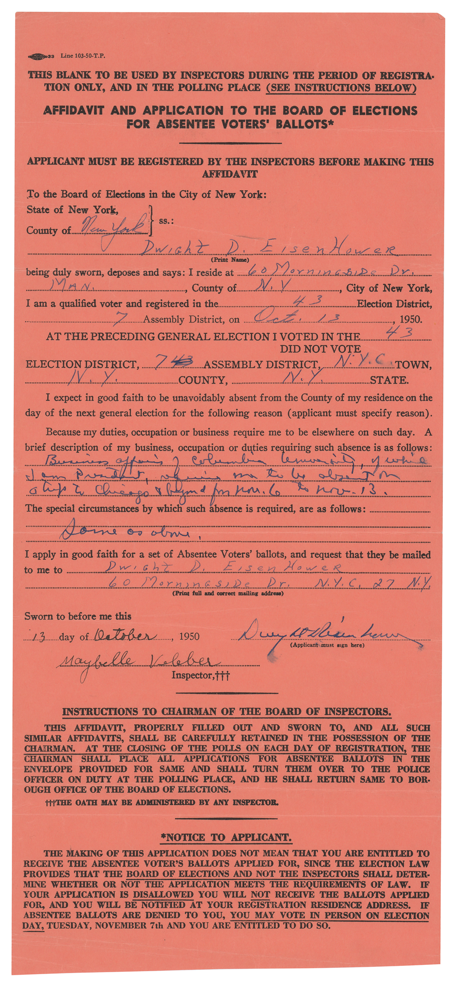 Lot #47 Dwight D. Eisenhower Document Signed