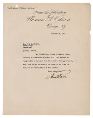 Lot #157 Thomas Edison Typed Letter Signed