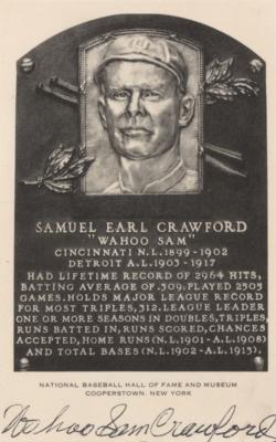 Lot #875 'Wahoo' Sam Crawford Signed Hall of Fame Card - Image 1